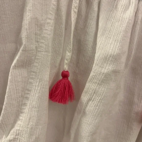 J. Crew White Tunic Gauze Beach Cover Up with Pink and Blue Fringe Trim - Picture 5 of 11